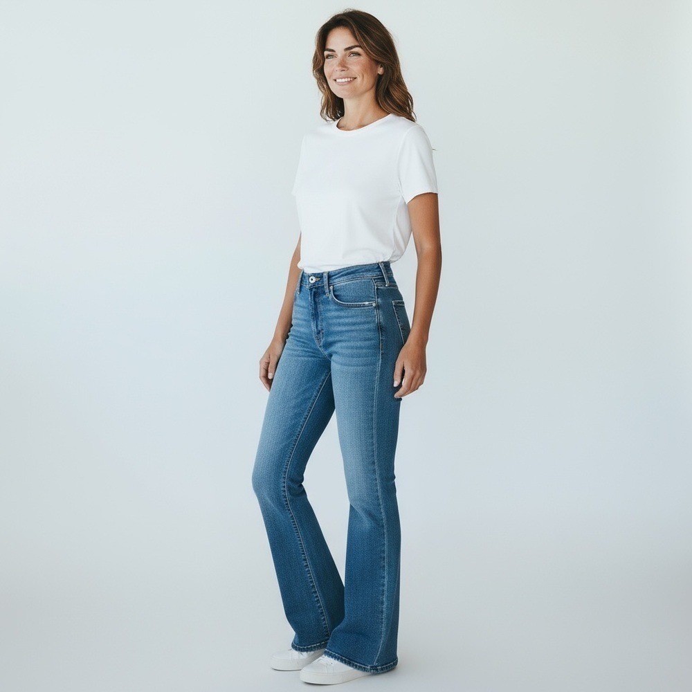 ROCK&ROLL DENIM - SZ 27 x 35" GR8 CONDITION - 10"FLARE - HIGH RISE - MED WASH B6